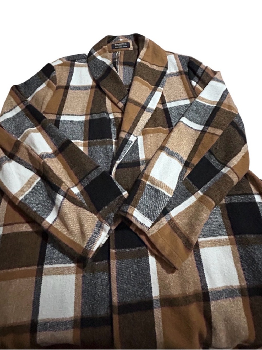 Bloomchic Plus 14-16 Plaid Belted Shawl Collar Cardigan Brown/Black/Cream NWOT - Picture 7 of 15